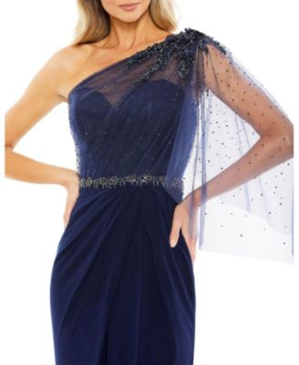Embellished One Shoulder Draped Gown