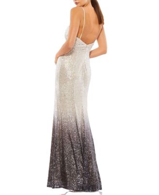 Plunge Neck Ombre Sequin Gown