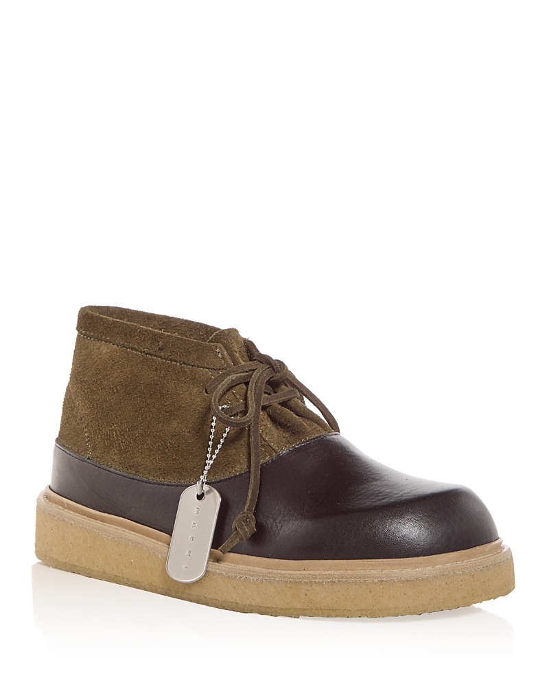 Marni Logo-tag Leather Ankle Boots In Olive