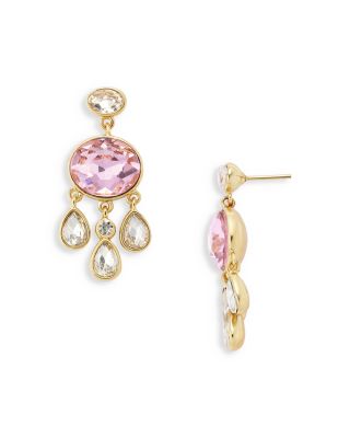 AQUA - Clear & Pink Stone Drop Earrings in 14K Gold Plated - Exclusive