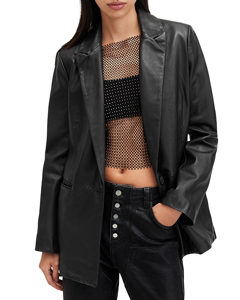 Allsaints Billie Oversized Leather Biker Jacket In Black