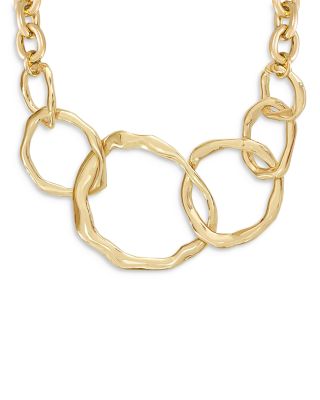 Interlocking Golden Chain Statement Necklace, 15"-19"