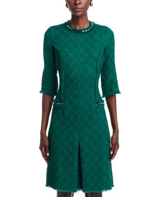 Fringe Trim Stretch Boucle Dress