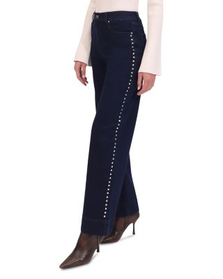 Bagatelle - Studded High Rise Wide Leg Jeans in Indigo Wash