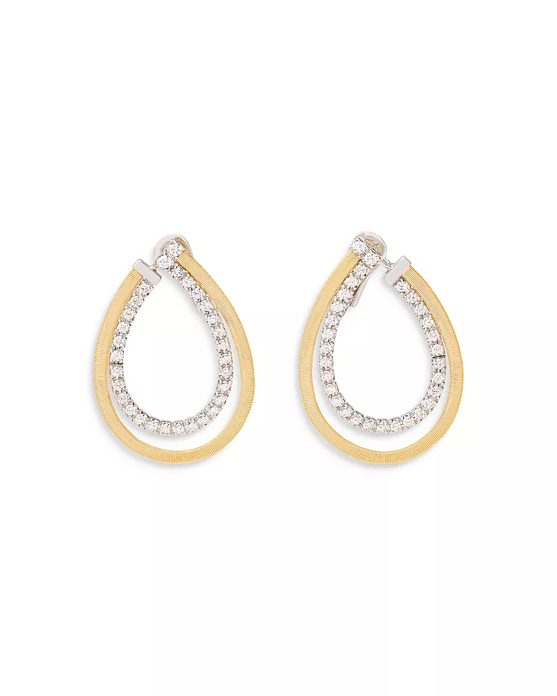 Marco Bicego 18K Yellow & White Gold Masai Diamond Pear Double Spiral Hoop Earrings