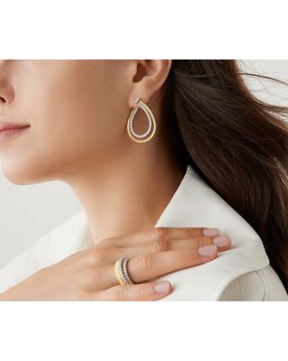 18K Yellow & White Gold Masai Diamond Pear Double Spiral Hoop Earrings