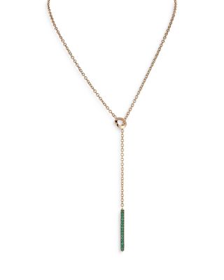 18K Rose Gold Emerald Bar Lariat Necklace, 20"