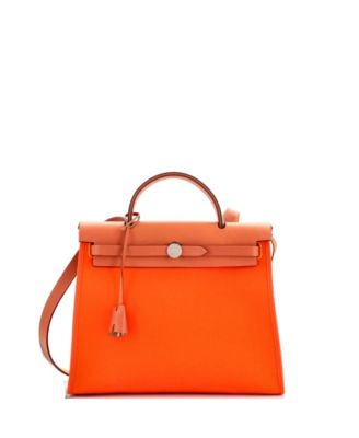 Pre-Owned Hermes 31 Herbag Zip Leather and Toile