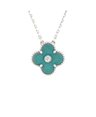 Pre-Owned Van Cleef & Arpels Vintage Alhambra Pendant Necklace 18K White Gold and Green Celadon Sevres Porcelain with Diamond