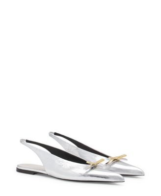 Lanvin - Women's Bow Slingback Flat In Metallic Leather