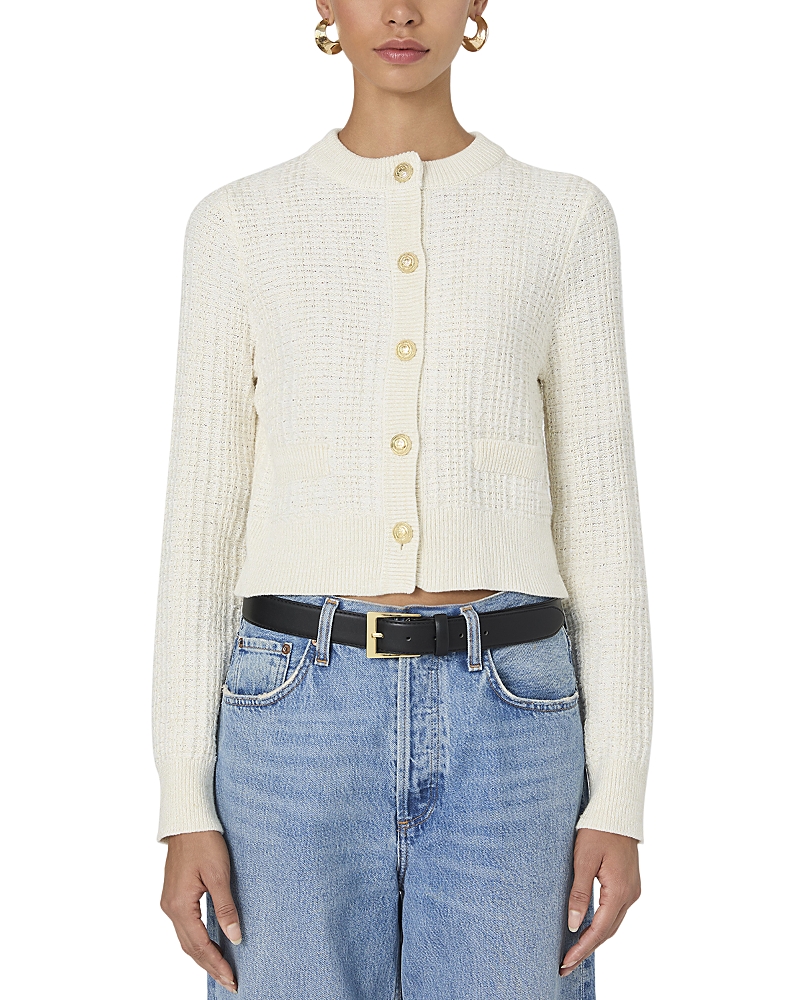 French Connection Lurex Tweed Knit Cardigan Knitwear In Classic Cream