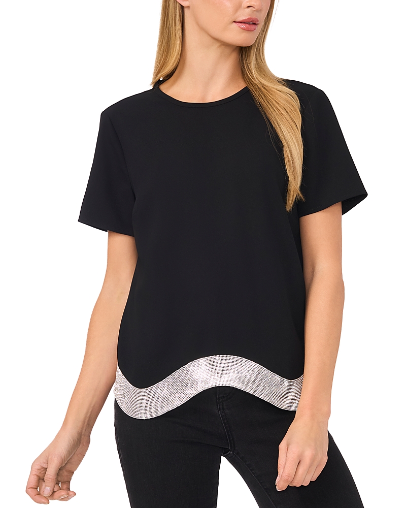 Cece Contrast Trim Short Sleeve Blouse In Rich Black