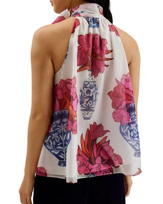 Akaki Organza Printed Tie Neck Top  