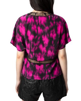 Silk Lace Trim Printed Top