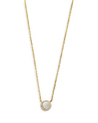 Argento Vivo - Cubic Zirconia & Mother Of Pearl Halo Pendant Necklace in 18K Gold Plated Sterling Silver, 16"-18"