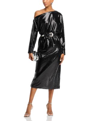 Sequined One Shoulder Midi Dress