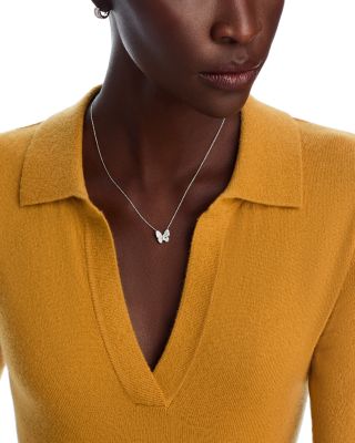 Diamond Pav&eacute; Cut Butterfly Pendant Necklace in 14K Rose Gold, 0.33 tcw