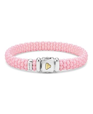 Sterling Silver Pink Caviar Pink Ceramic Beaded Bracelet