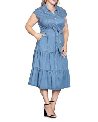 Plus Size Tiered Denim Midi Dress