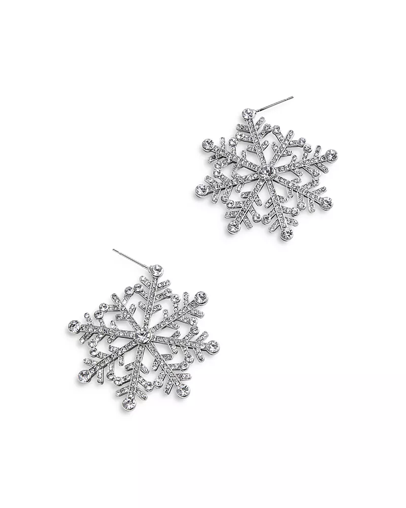 Baublebar Snow What You Got Pave Snowflake Drop Earrings in Silver Tone