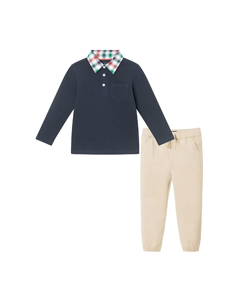 Andy & Evan Boys' Navy Holiday Polo & Cognac Cord Pants Set - Little Kid, Big Kid In Navy Holiday