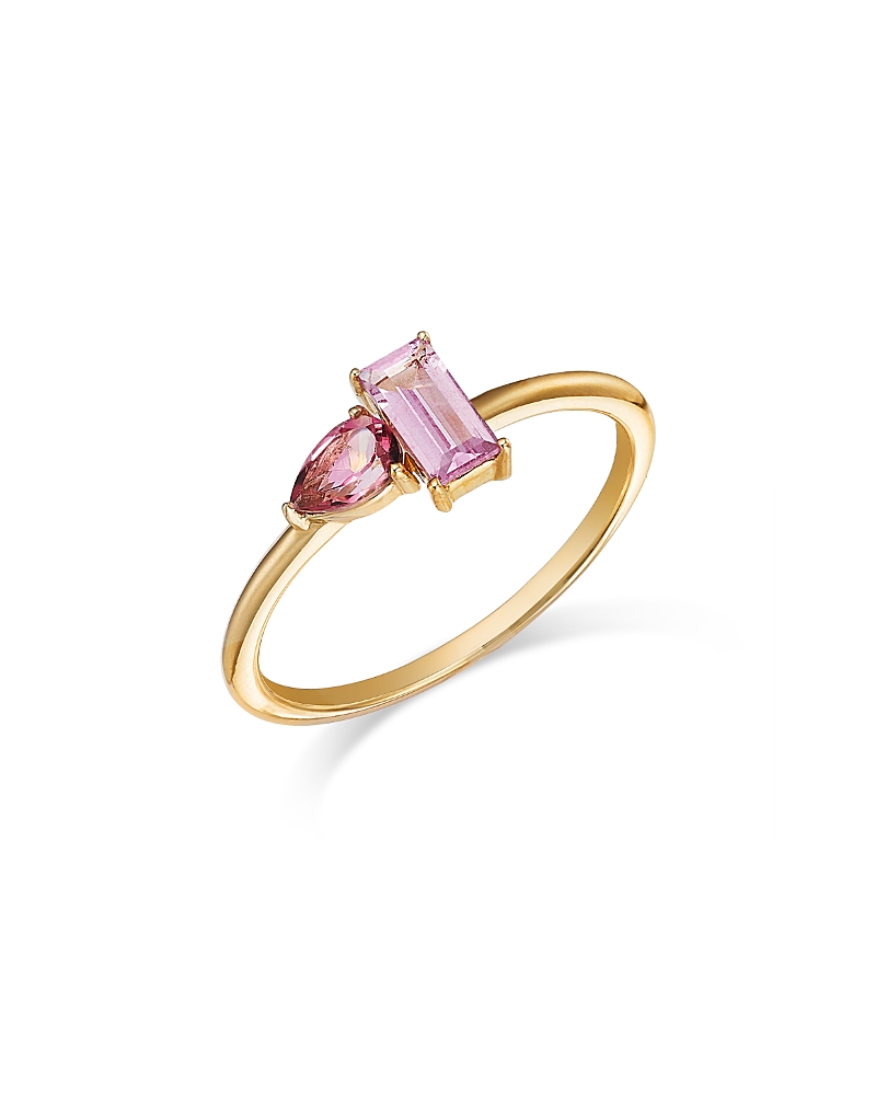 Moon & Meadow Toi Et Moi 14k Yellow Gold Pink Tourmaline & Pink Topaz Ring In Purple/gold