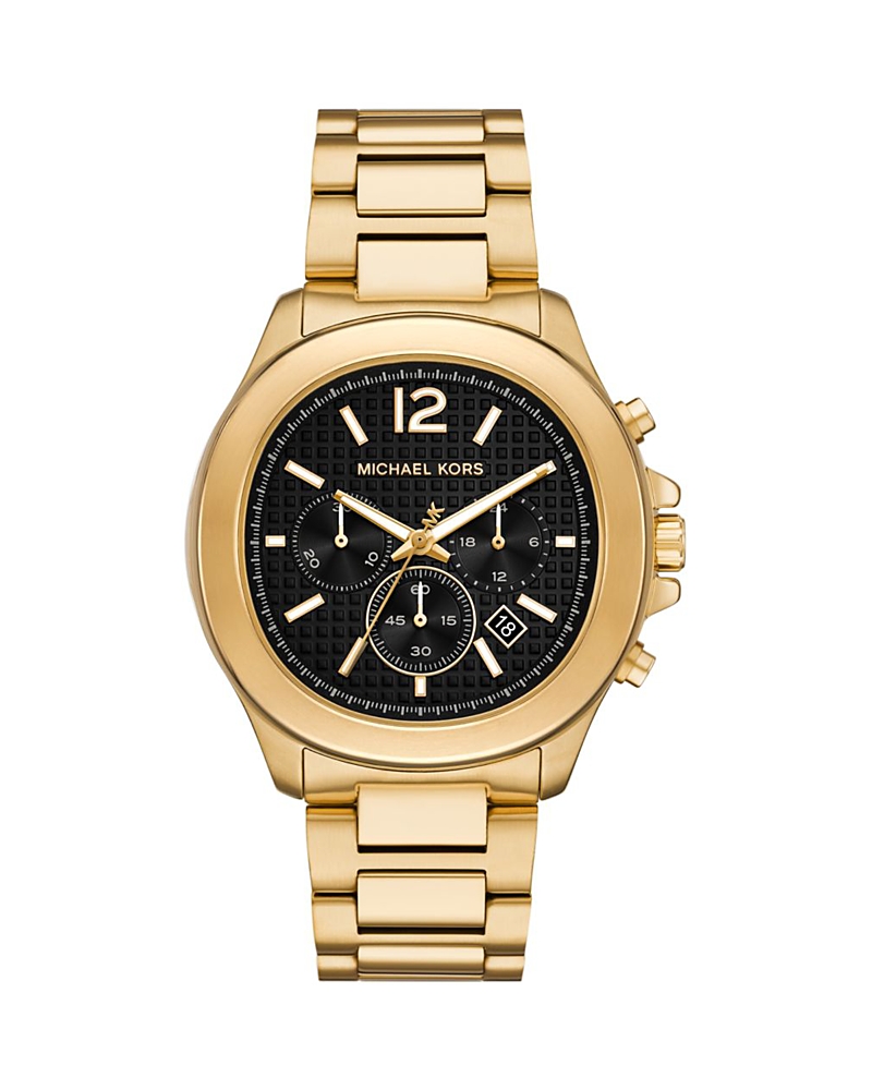 Michael Kors Sage Chronograph Gold-tone Stainless Steel Watch, 42mm In Black/gold