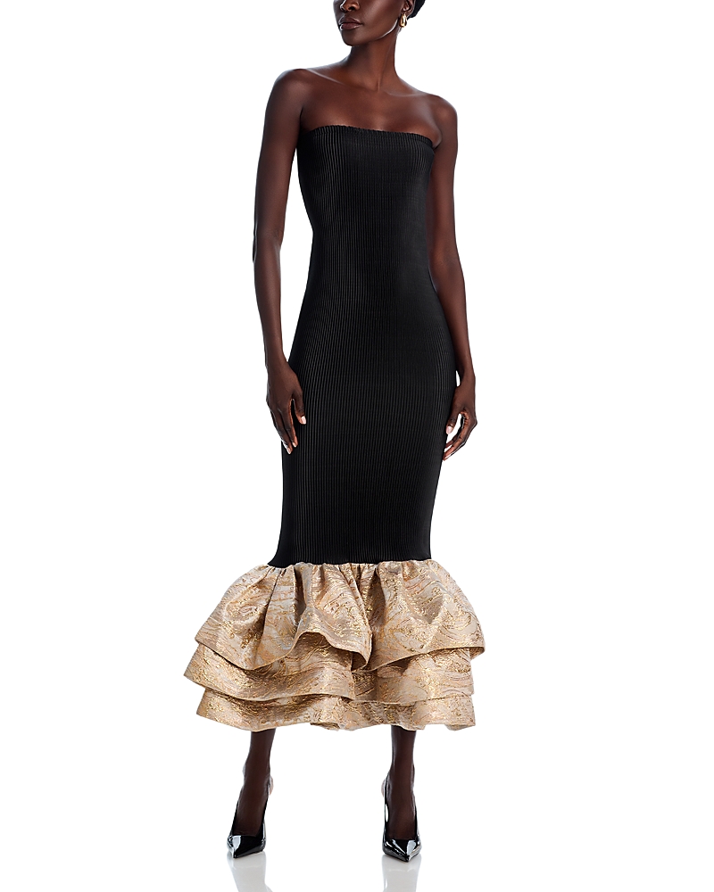 L'idée Ramblas Strapless Maxi Dress In Noir/gold