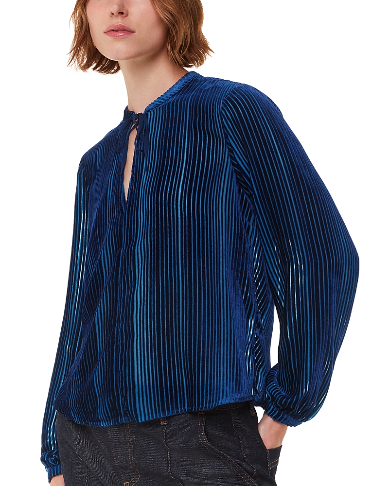 Whistles Devore Velvet Stripe Blouse In Blue Multi