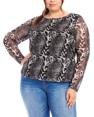 Karen Kane - Plus Printed Mesh Long Sleeve Top