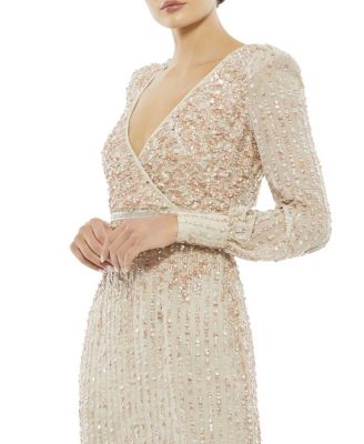 Sequined V Neck Bishop Sleeve Dress