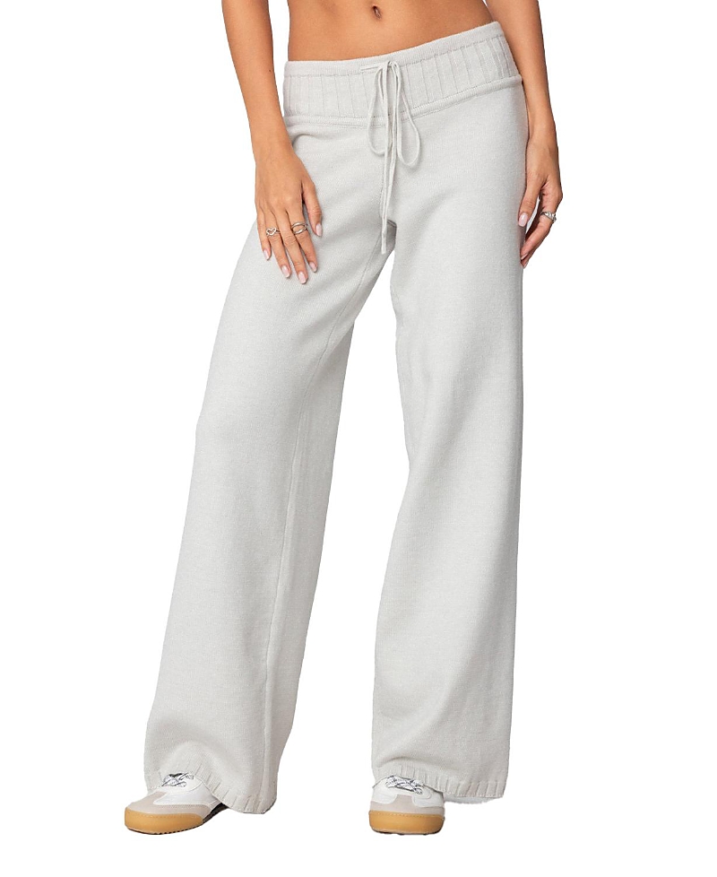 Edikted Russel Straight Leg Knit Pants In Light Gray