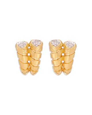 Marina B - 18K Yellow Gold Trisolina Diamond Pav&eacute; Double Row Stud Earrings