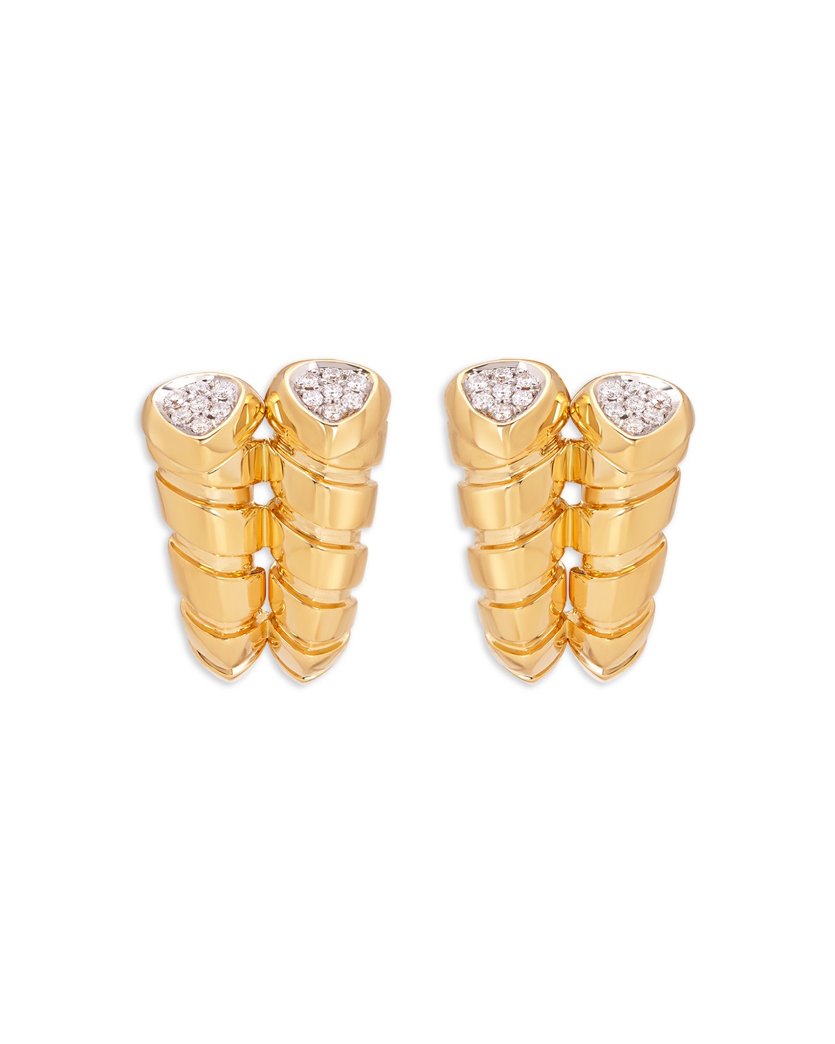 Marina B 18K Yellow Gold Trisolina Diamond Pave Double Row Stud Earrings