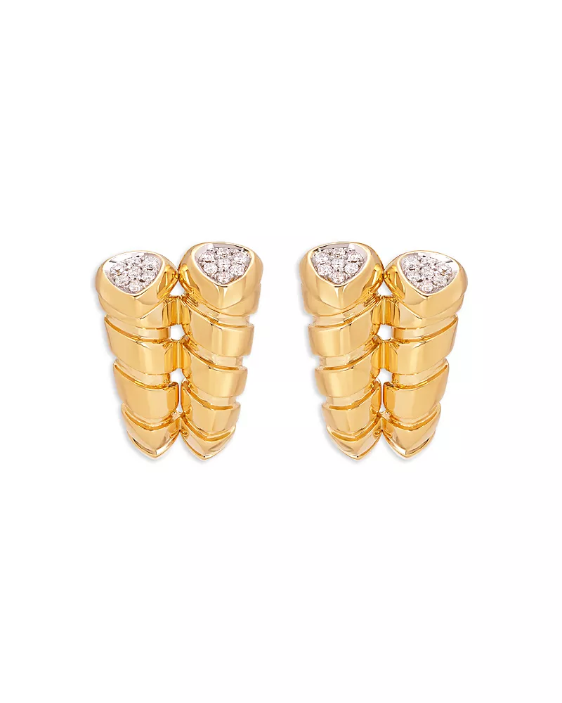 Marina B 18K Yellow Gold Trisolina Diamond Pave Double Row Stud Earrings