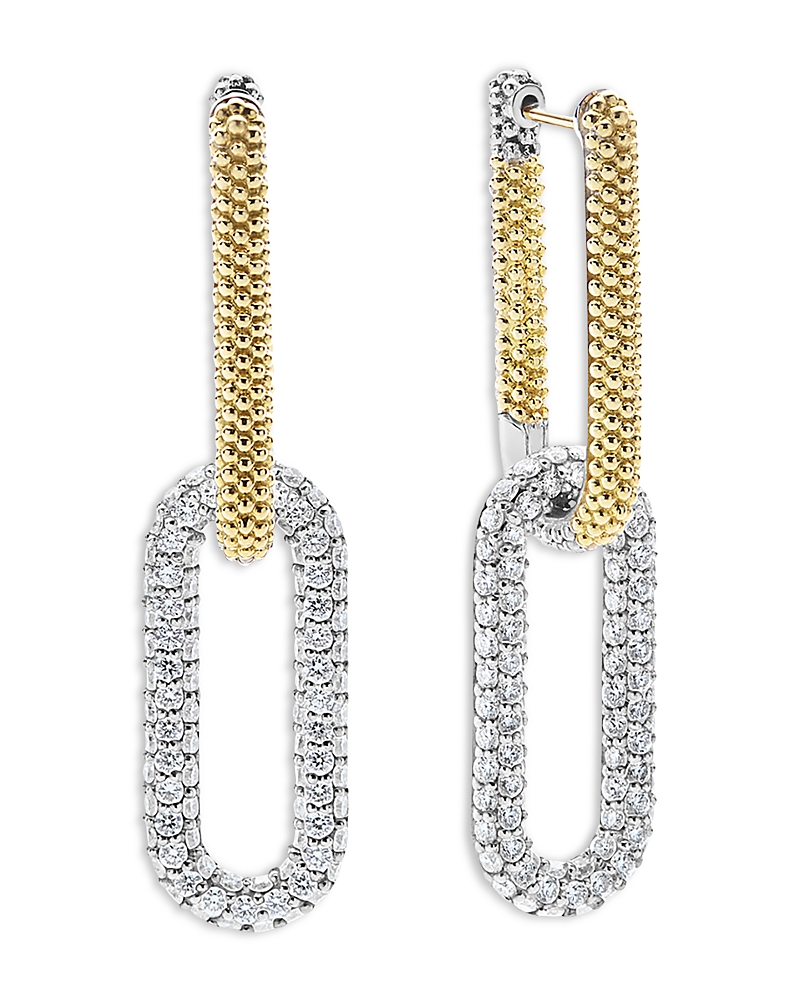 Lagos 18K Yellow Gold & Silver Caviar Lux-Clip Diamond Link Drop Earrings - Exclusive