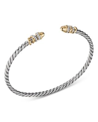 David Yurman Petite Helena Classic Cable Bracelet in Sterling Silver with 18K Yellow Gold & Diamonds, 3mm