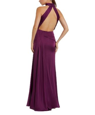 Open Back High Neck Side Ruched Gown