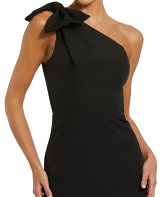 Crepe One Shoulder Fitted Gown With Bow