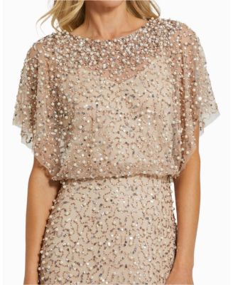  Beaded Mesh Gown with Shawl