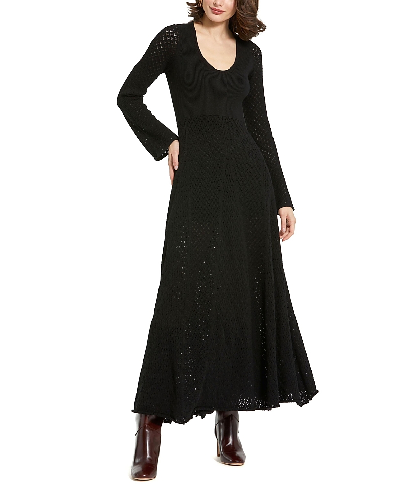 Mac Duggal Scoop Neck Long Sleeve Knit Maxi Dress In Black