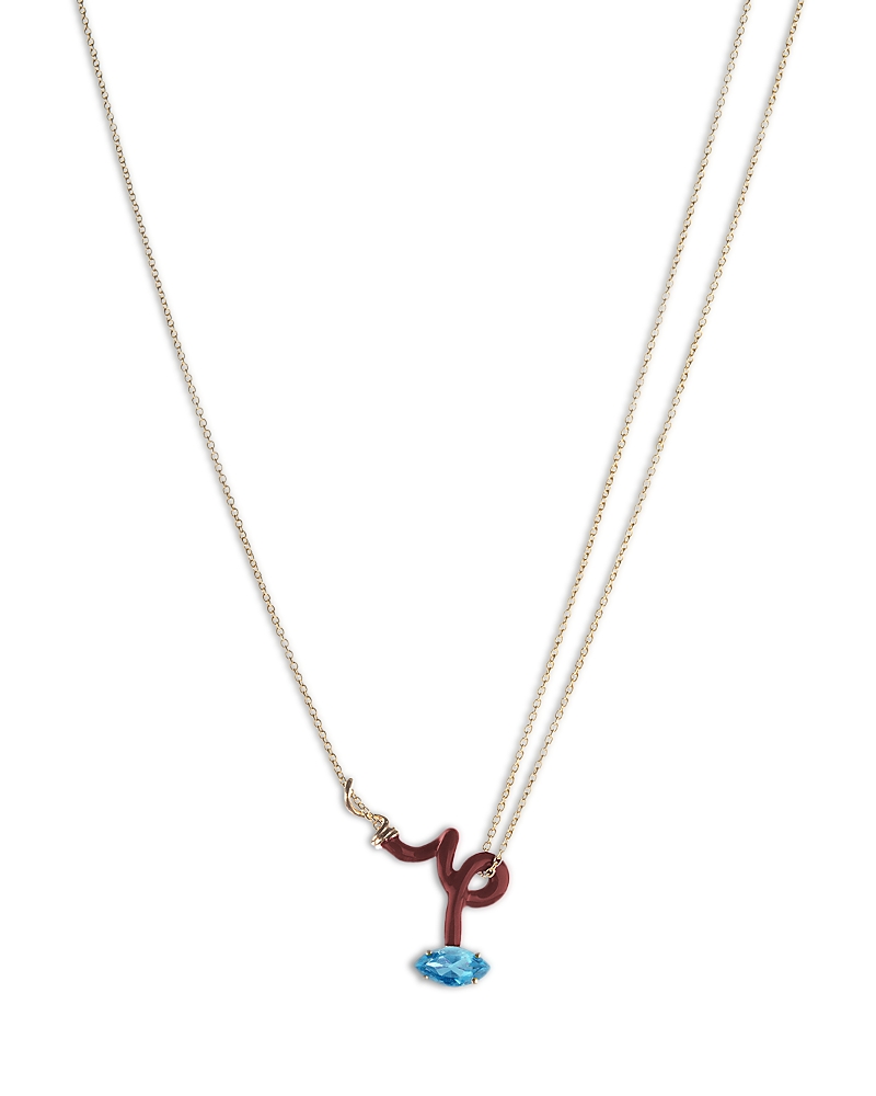 Bea Bongiasca 9K Yellow Gold & Sterling Silver You're So Vine Blue Topaz Brown Pendant Necklace, 15-15.75