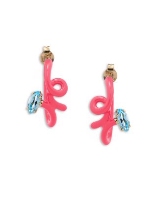 9K Yellow Gold &amp; Sterling Silver You&#39;re So Vine Blue Topaz Pink Hoop Earrings
