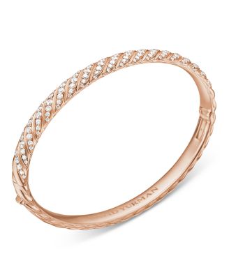 Sculpted Cable Pav&eacute; Bangle Bracelet in 18K Rose Gold with Diamonds