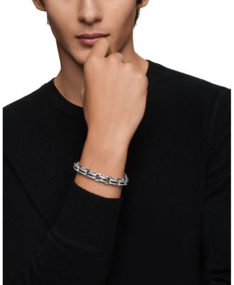 Men's Sterling Silver Deco Diamond Pav&eacute; Beveled Link Bracelet