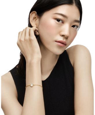 Petite DY Elements&reg; 18K Yellow Gold Mother-of-Pearl & Pav&eacute; Diamonds Center Station Chain Bracelet