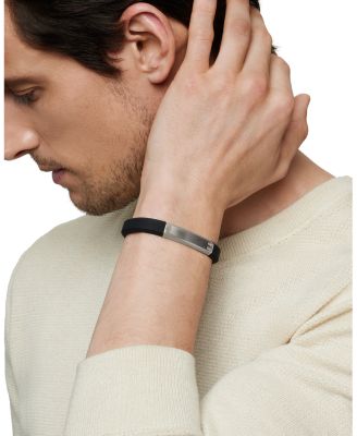 Men's Sterling Silver Streamline&reg; Black Rubber Statement Bracelet