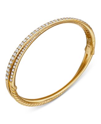 18K Yellow Gold Diamond Pav&eacute; Crossover Bangle Bracelet