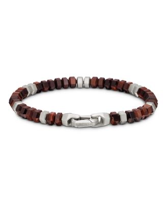 Men's Hex Bead Bracelet in Sterling Silver with Red Tigers Eye, 6mm