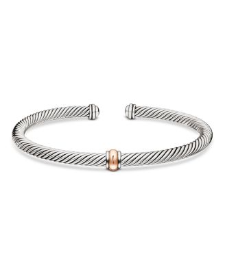 Classic Cable Station Bracelet in Sterling Silver with 18K Yellow Gold, 4mm
